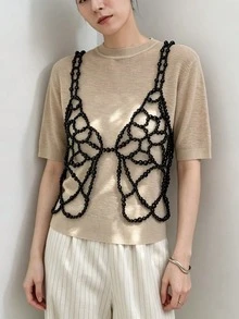 DEKUNER 1 buah Tank Top Kupu-Kupu dan Mutiara untuk Gadis Manis, Hiasan Mutiara yang Indah, Desain Kupu-Kupu yang Lucu, Camisole Feminin, Cocok untuk Acara Santai dan Sebagai Lapisan Tambahan - Hitam - View 12