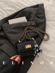 XD Fashionable Women's Mini Square Bag, Paired With Popular Accessories, Metal Chain, Diamond Pattern Patchwork Shoulder Bag, Flap Small Bag, Cute Crossbody Bag, Accessory Bag - Multicolor - View 2