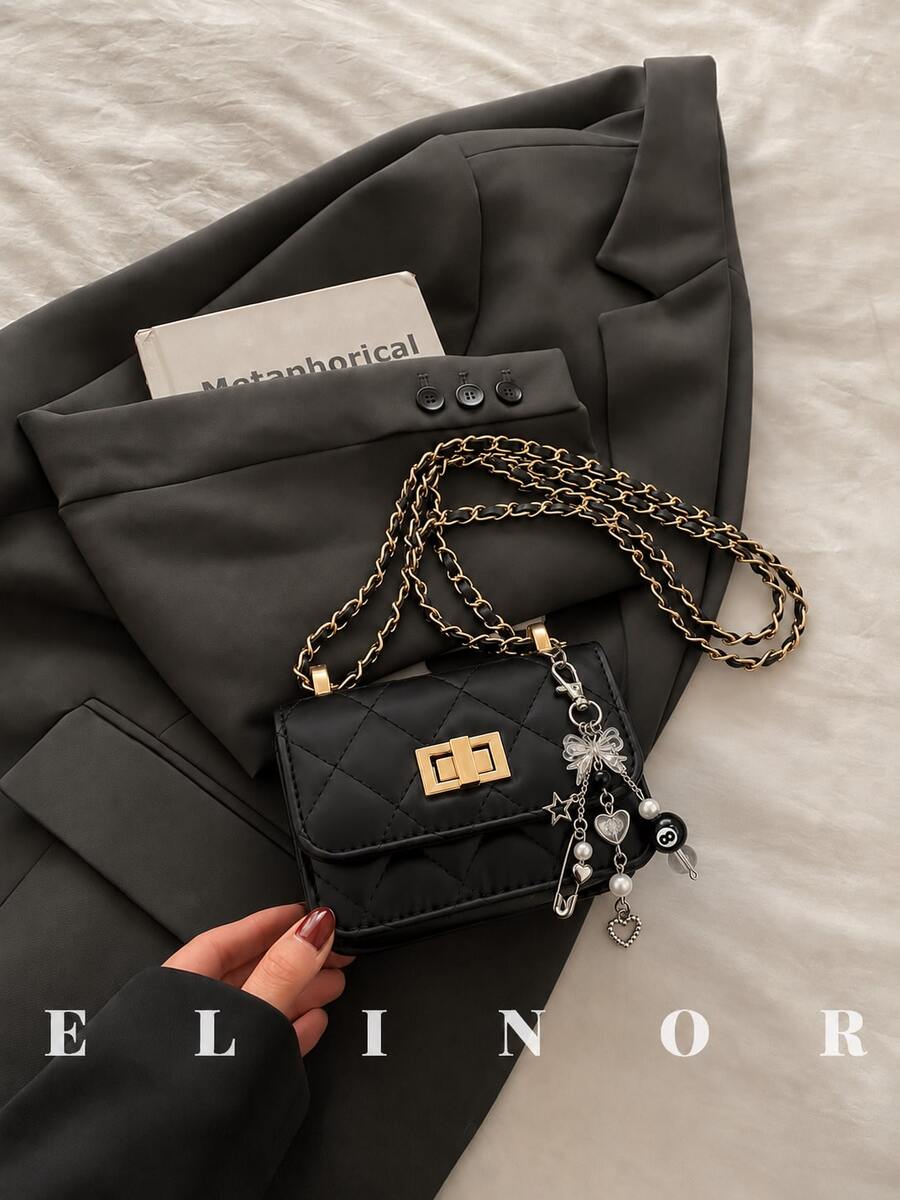 XD Fashionable Women's Mini Square Bag, Paired With Popular Accessories, Metal Chain, Diamond Pattern Patchwork Shoulder Bag, Flap Small Bag, Cute Crossbody Bag, Accessory Bag