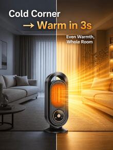 SMEG is gems Portable Space Heater, Fast Heating Desktop Electric Heater, Touch Control, Multiple Heating Settings And Timer Function, Quiet Small Heater, Suitable For Bedroom, Office, Home - Black - View 7
