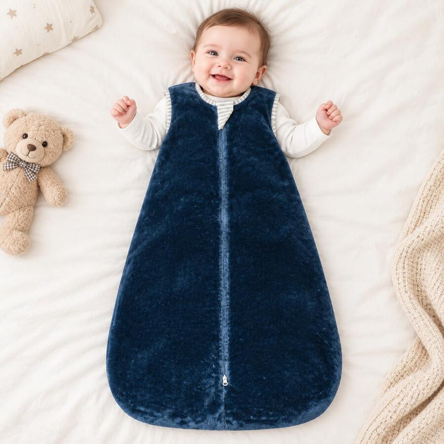1.5 TOG Flannel Baby Sleeping Bag, Warm Infant Wearable Blanket Suitable For All Seasons - Navy - View 1