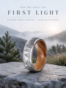 1pc 8mm-Wide Tungsten Carbide Trees Forest Hunting Dear Lasered Silver Black Whiskey Barrel Wood Ring For Wedding,Exquisite Men's Accessory Jewelry - Black - View 3