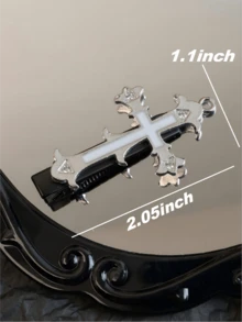 2pcs Gothic Rhinestone Cross Hair Clips For Women, Punk Metal Enamel Hair Clips, Side Bangs Hair Clips, Dark Street Style Daily Party Hair Accessories - Multicolor - View 4