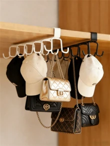 1/2pcs Hat And Bag Storage Rack, Belt Storage Rack, Closet Accessories Storage Rack, 6 Hat Hooks, Closet Clothing Storage Rack, No-Drill Easy Storage Rack, Closet Hook Storage Rack, Longest Side 10.2 Inches, Second Longest Side 8.6 Inches, Height 3.1 Inches - Upgraded White - View 10
