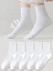 1/5/10/20 Pairs Women's Mid-Calf Socks, White, Cute, Girls Socks, Autumn/Winter/Spring/Summer, Soft, Random Color, Suitable For Sports/Daily Wear - White - View 2