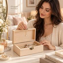 Naturepeak Natural Wooden Storage Box With Antique Metal Clasp, Multi-Functional Wooden Jewelry Storage Box, Suitable For Desktop Home Decoration Gift Packaging - Natural Color - View 10