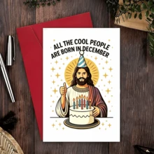 1pc All The Cool People Are Born In December Humorous Note Card, Novelty Cartoon Figure Design, Paper Card Ideal Birthday Gift For Friends, Family, Colleagues Christmas Card December Birthday Card Funny Birthday Greeting Card, - A - View 5
