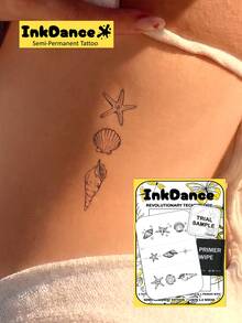 1 Set "Ocean Elements" New Technology Tattoo Stickers, Semi-Permanent, Shells & Starfish, Vacation Style, Bohemian, Temporary Tattoo, Realistic Tattoo, Waterproof & Long-Lasting Design, Plant-Based Formula, InkDance, Ink Dance, Gift X134 - Black - View 1