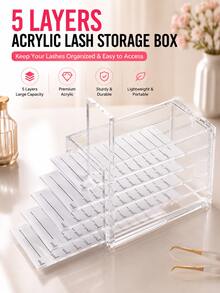 5-Layer Acrylic Eyelash Storage Box, Camellia Single-Strand Lash Desktop Flower Storage Organizer - Clear - View 5