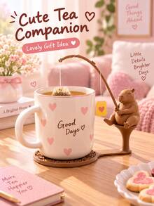 1PC Cute Capybara Tea Bag Holder With Coaster Base, Adorable Animal Fishing Tea Bag Hanger, Creative Tabletop Decor For Tea Cup, Lovely Tea Time Accessory, Sweet Home Kitchen Ornament, Multiple Use Scenes - A - View 7