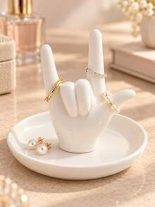1pc Hand Shaped Jewelry Holder, Ring Holder & Jewelry Tray, Creative Trinket Dish For Rings Earrings Necklace, Vanity Dresser Organizer, Bedroom Tabletop Decor, Gift For Women - Multicolor - View 2