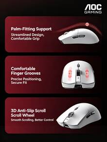 AOC GM230 Tri-Mode Wireless Mouse Bluetooth 2.4G Wired Lightweight Gaming Mouse Universal For Laptop Office Multiple Colors Available - View 4