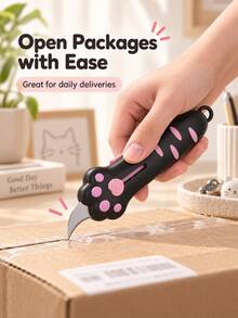 Cute Cat Paw Box Opener Portable Parcel Unboxing Knife, Sliding Blade Design, Lightweight Easy Grip With Tail Hanging Ring, Suitable For Cardboard Boxes, Express Packages, Tape, Gift Boxes And Daily Packaging Unboxing, Compact Size Convenient For Pockets, Bags, Drawers And Office Desk Storage, Applicable For Home, Office, Dormitory, Online Shopping Unboxing - Multi-color - View 7