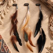 3Pcs Bohemian Style Artificial Feather Snap BB Clips, Suitable For Women's Halloween, Vacation, Daily Use - Multicolor - View 1