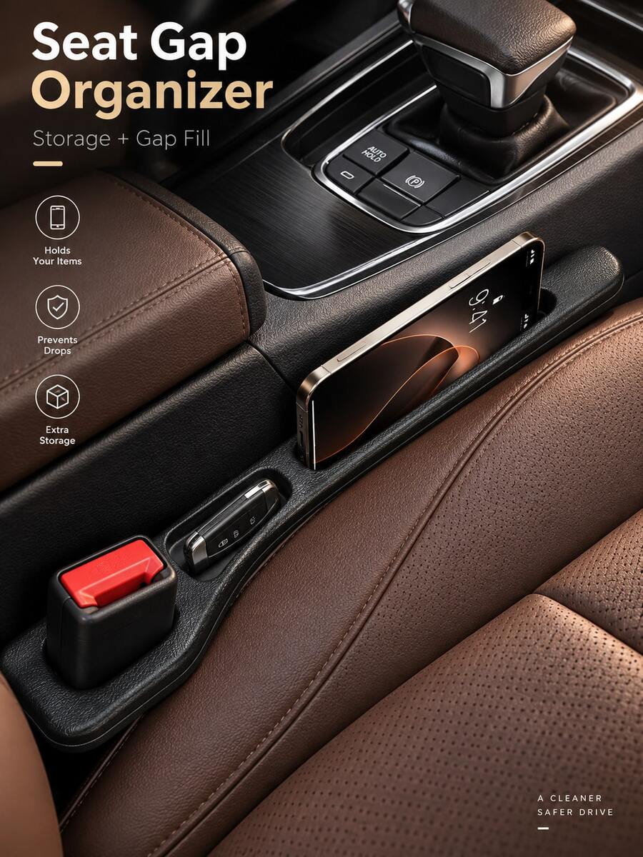 2PCS Car Seat Gap Filler Storage Organizer, Multi-Function Seat Gap Filler Anti-Drop Filler Strip, Phone Key Card Side Storage Rack, Does Not Affect Seat Belt Use, Car Interior Organizer Accessories - Multicolor - View 1