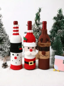 3pcs/6pcs Christmas Knitted Wine Bottle Covers, Santa Claus Snowman Reindeer Wine Bottle Decor, Holiday Table Party Gift Ornament - View 8