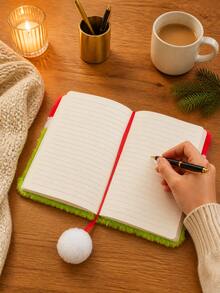 The Grinch The Plush Notebook, Christmas Stocking Shaped Soft Plush Notepad, Face Embroidery, Cute Cartoon Plush Cover Diary, Holiday Gift Desktop Decoration - Multi-color - View 4