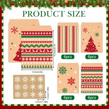 24Pcs Christmas Kraft Paper Gift Bags With Snowflake Stickers, 4 Designs Xmas Tree Snowflake Santa Holly Pattern Treat Bags, Holiday Goodie Candy Bags For Christmas Party Favor Gift Wrapping Supplies - Multicolor - View 10