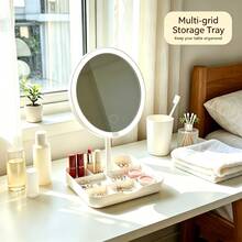 Ed Round Makeup Mirror With Multi-Compartment Storage Tray, 360° Rotatable Lighted Vanity Mirror - Multicolor - View 5