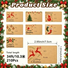 210PCS Christmas Gift Tags Stickers, 7 Designs Kraft Paper To From Gift Labels, Christmas Present Stickers For Gift Wrapping, Christmas Party Favors, Bags, Boxes And DIY Crafts - 210PCS - View 5