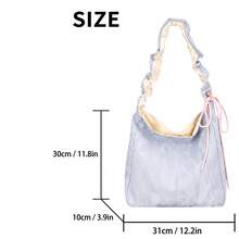 Women's Ruched Strap Contrast Color Tote Bag, Large Capacity Gym Shoulder Bag, Lightweight Durable Soft Strap With Pressure Relief, Drawstring Decor Design Underarm Bag, Fresh Light Blue, Suitable For Sports Gear, Commuting, Shopping, Travel, Daily Casual Use - Multicolor - View 4