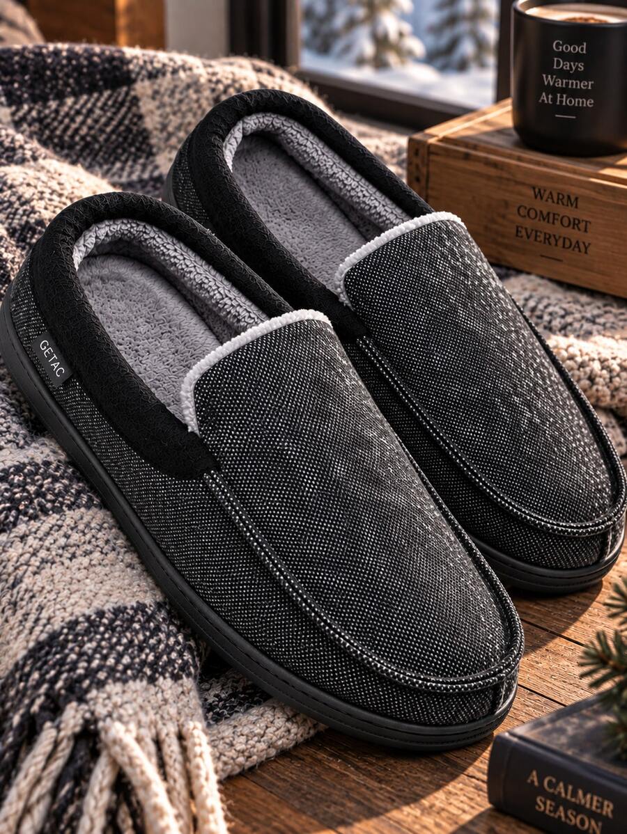 GETAC Pantuflas de Hombre para Invierno, Mocasines Calientitos con Forro de Felpa, Pantuflas Caseras Cómodas, Suela Antiderrapante, Zapatos de Casa para Hombre