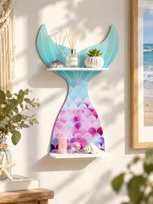 1pc Gradient Mermaid Tail Wall-Mounted Floating Shelf, Colorful Ocean Style Decorative Storage Rack, Fantasy Coast Aesthetic Display Shelf, Unique Mermaid Tail Layered Design, Fish Scale Pattern Art Rack, Multi-Layer Floating Display Shelf, Suitable For Placing Small Items, Applicable To Bedroom, Living Room, Bathroom, Nursery, Apartment, Beach House, Spa, Wedding, Party, Home Wall Decor - Color - View 8