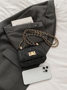 XD Fashionable Women's Mini Square Bag, Paired With Popular Accessories, Metal Chain, Diamond Pattern Patchwork Shoulder Bag, Flap Small Bag, Cute Crossbody Bag, Accessory Bag - Multicolor - View 5