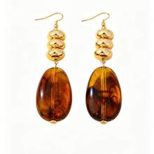 1 Pair European & American Style Beaded Patchwork Brown Resin Drop Earrings, Autumn/Winter Jewelry Gift, Versatile Exaggerated Earrings For Commute & Date, Women's - Brown - View 6