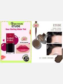 ETUDE Dear Darling Water Tint #04 Red Grapefruit + PANG PANG HAIR SHADOW 01 Dark Brown, Waterproof, Easy To Clean, Water And Sweat Resistant, 2pcs Set - #04 Red Grapefruit & 01 DARK BROWN - View 3