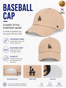 47 brand MLB Baseball LA Dodgers (Camel) 刺繍チームロゴ入り アジャスタブル ユニセックス スポーツキャップ カジュアル ストリートスタイル デイリーコーデ アウトドア 野球シーズン 旅行コーデ対応 キャップ - キャメル - チェックする 1