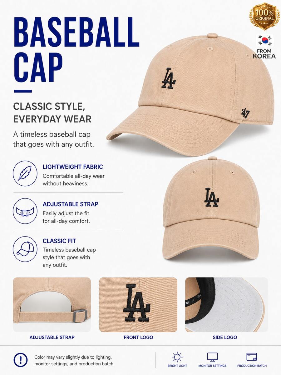 47 brand MLB Baseball LA Dodgers (Camel) 刺繍チームロゴ入り アジャスタブル ユニセックス スポーツキャップ カジュアル ストリートスタイル デイリーコーデ アウトドア 野球シーズン 旅行コーデ対応 キャップ - キャメル - チェックする 1