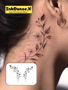 1 Set Revolutionary Technology Tattoo Stickers, Semi-Permanent Tattoo, Floral Pattern, Temporary Tattoo, Realistic Tattoo, Waterproof, Lifelike Tattoo Effect, Plant-Based Tattoo Stickers, Long-Lasting, Realistic, X171 - Black - View 2