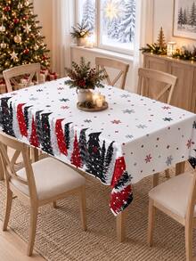 1 Christmas Tablecloth, Snowflake Christmas Tree Pattern Dining Table Set, Home Decoration, Christmas Party Kitchen Decoration - Multicolor - View 4