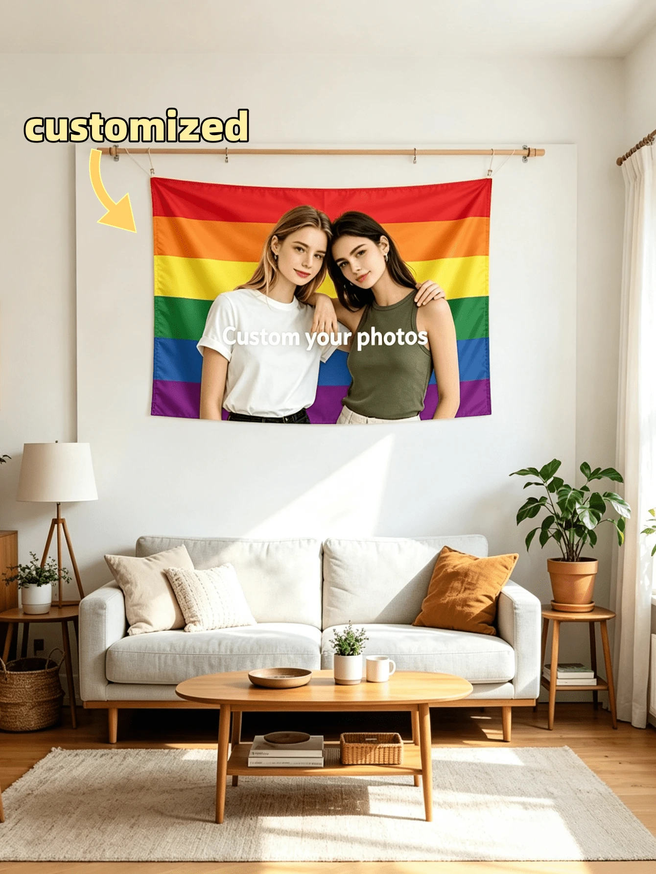 قطعة واحدة علم فخر مخصص، علم شخصي، تحميل صورتك على لافتة، تصميم علم بنص اسم مخصص، هدية للأزواج، ديكور شهر الفخر، ديكور غرفة عقدة الفراشة ، تعليق جدار غرفة النوم، ديكور الحفلات، هدية الذكرى السنوية - متعدد الألوان - مشاهدة 1