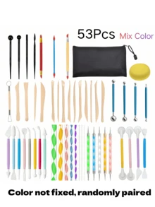 53/10/1pc Polymer Clay Sculpting Tool Set, Multicolor Pottery Carving Modeling Tools With Storage Bag & Sponge For DIY Ceramic Craft(Random Color) - Multicolor - View 7