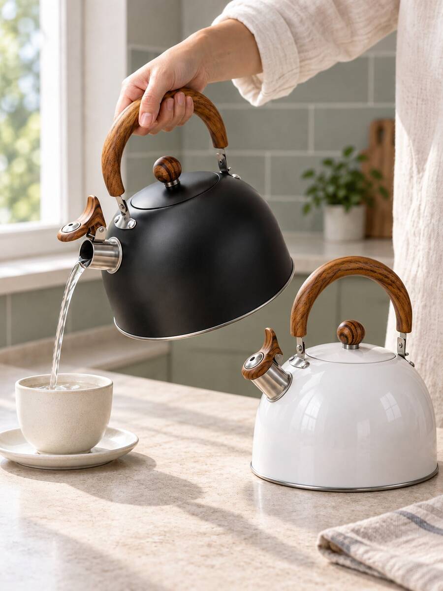 3L Stainless Steel Whistling Kettle, Suitable For Gas, Electric And Ceramic Stoves, Kitchen Accessories, Tea Set, Camping Kettle, Water Bottle, Home Decor, Christmas Gift, Black/White