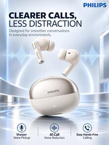 PHILIPS Earbud Bluetooth Nirkabel Sejati TAT1120, Bluetooth 6.0, Mikrofon AI untuk Panggilan Jernih, Driver 13mm, Total Waktu Putar Hingga 19 Jam dengan Casing Pengisian Daya, Mode Latensi Rendah, Kontrol Sentuh, Pengisian Daya USB-C untuk Musik dan Perjalanan Sehari-hari - View 1