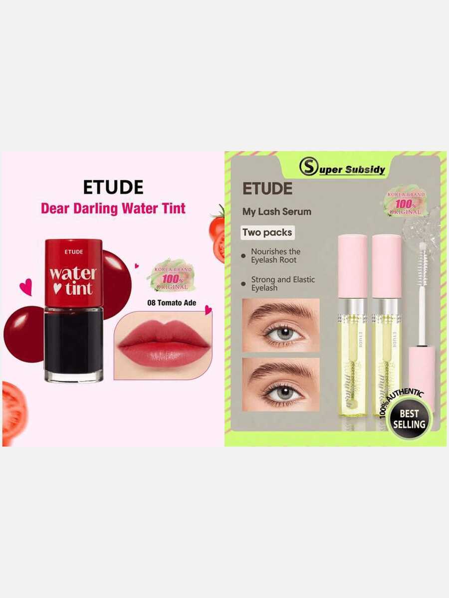 ETUDE Dear Darling Water Tint 08 Tomato Juice + My Lash Serum 9g Dual Pack, 2pcs Set - 08 Tomato Ade & Two packs - View 1