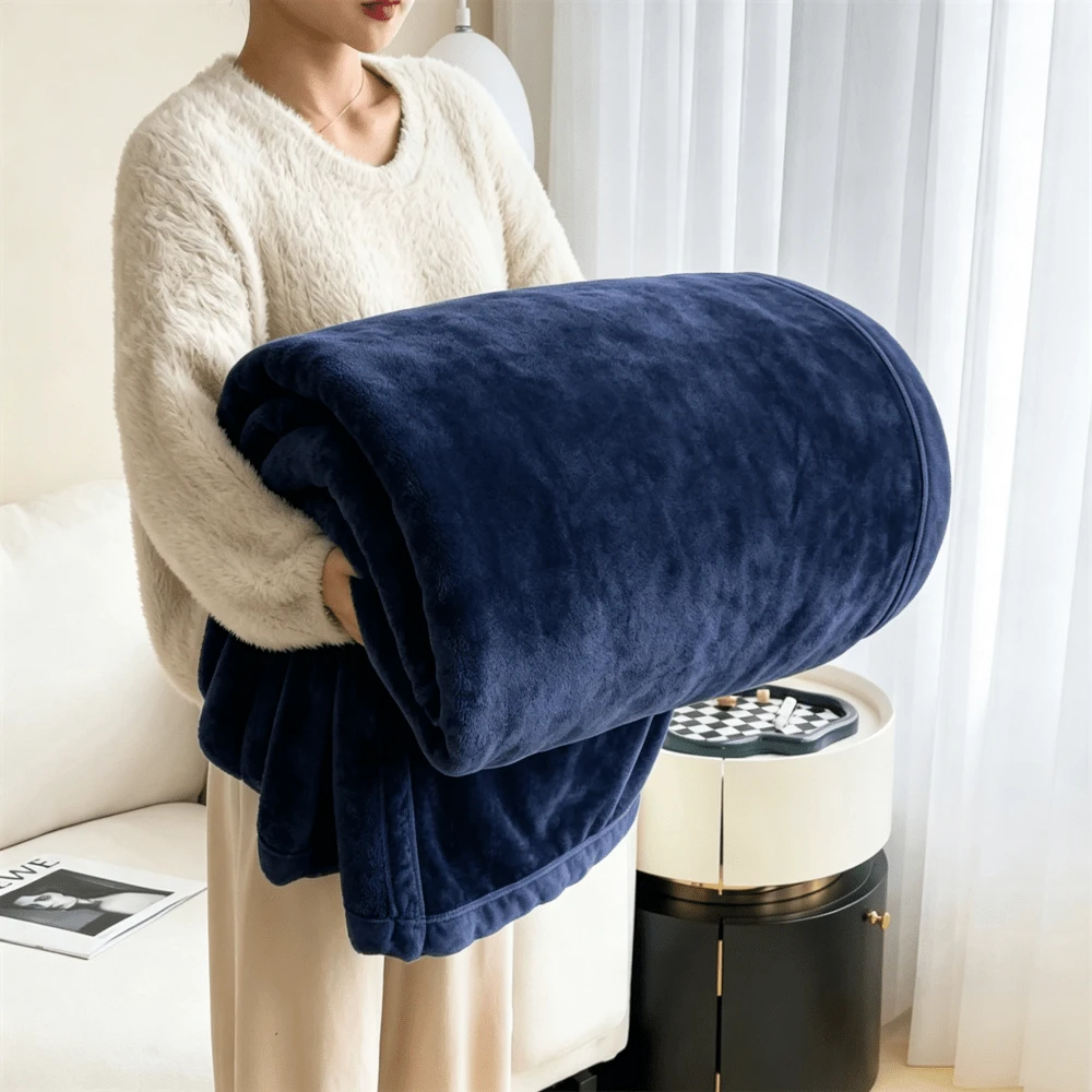 500GSM Double-Sided Reversible Ultra Soft Fleece Blanket, Microfiber Plush Warm Lightweight Breathable Comfortable Anti-Static Blanket, All Season, Unisex Gift - Navy Blue - View 1