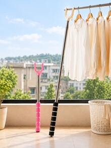 Extendable Clothes Hanging Pole With U-Shaped Fork, Reach Extender For Laundry, With Non-Slip Foam Handle And Adhesive Wall Hook, Portable Clothes Hanger Aid Tool, Suitable For Balcony, Closet, Dorm, Indoor And Outdoor Drying - A - View 5