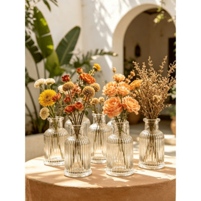 1/6/12pcs-Transparent Glass Mini Vase Set, Perfect For Flower Arrangement And Aromatherapy. Ideal For Halloween, Christmas, Wedding, Party And Other Holiday Decor. Can Be Placed In Patio, Living Room And Other Home Decor Spaces.