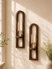 1pc/2pcs Wall-Mounted Hanging Shelf, Arched Candle Holder Display Rack, Vintage Dark Decorative Shelf, Home Decor, Suitable For Aromatherapy Candles, Crystals, Small Ornaments, Living Room, Bedroom, Entryway Wall Display, Gift - Multi-color E - View 4
