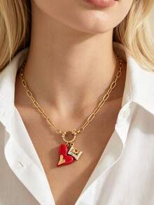 Multi-Style Colorful Oil Drop Heart & Demon Eye Pendant, Customizable DIY Paperclip Chain Accessory For Thanksgiving And Valentine's Day - Gold - View 3
