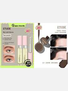 ETUDE My Lash Serum 9g Dual Pack + PANG PANG HAIR SHADOW 01 Dark Brown, Waterproof, Easy To Clean, Water And Sweat Resistant, 2pcs Set - Two packs & 01 DARK BROWN - View 2