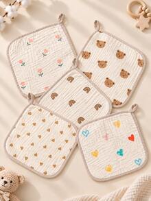 5pcs Premium Cotton Gauze 4-Layer Baby Washcloths, Ultra Soft Absorbent Burp Cloths, Reusable Face Towels, Suitable For Newborns, Infants, Essential For Nursery And Daily Care - Multicolor - View 8