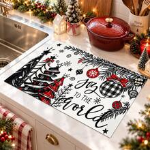 1pc 2D Christmas Absorbent Mat, Christmas Tree Pattern, Kitchen Countertop Absorbent Drying Mat, Coffee Machine Mat, Pour-Over Coffee Pot Mat, Dish Drainer Mat, Non-Slip Heat-Resistant Kitchen Mat, Dining Table Mat, Breakfast Mat, Washing Machine Mat, Home Kitchen Dining Table Coffee Shop Bar Decor Mat, Holiday Party Housewarming Gift - Multicolor - View 5