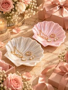 1pc Pearl Luster Shell Shaped Jewelry Tray, Elegant Pink And White Color Vanity Storage Box, Suitable For Rings, Earrings, Necklaces And Bracelets, Bedroom Decor Storage Tray, Suitable For Vanity, Gifts, Weddings, Bridesmaid Gifts, Room Decor - Multicolor - View 8