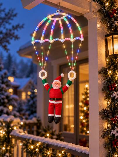 1pc Christmas Parachuting Santa Claus LED Hanging Light, Warm White/Multicolor Fairy Lights For Christmas Decorations, Christmas Home Decor, Holiday Decor, Windows, Walls, Fireplaces, Living Rooms, Bedrooms, Christmas Parties And Holiday Parties