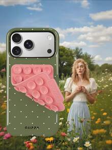 GIIPPA 1件橄欖綠底色配淡粉色波點圖案設計手機殼，適用於Phone 17 Pro Max，附粉色吸盤，適用於Phone 16 Pro Max、15 Pro Max、14 Pro Max，韓系高端時尚趣味手機殼，適用於11/12/13/14/15/16 Pro Max Plus，優雅設計男女皆宜，聖誕節、情人節、復活節、婚禮季送女友的完美禮物！ - 橄欖綠 - 查看 7